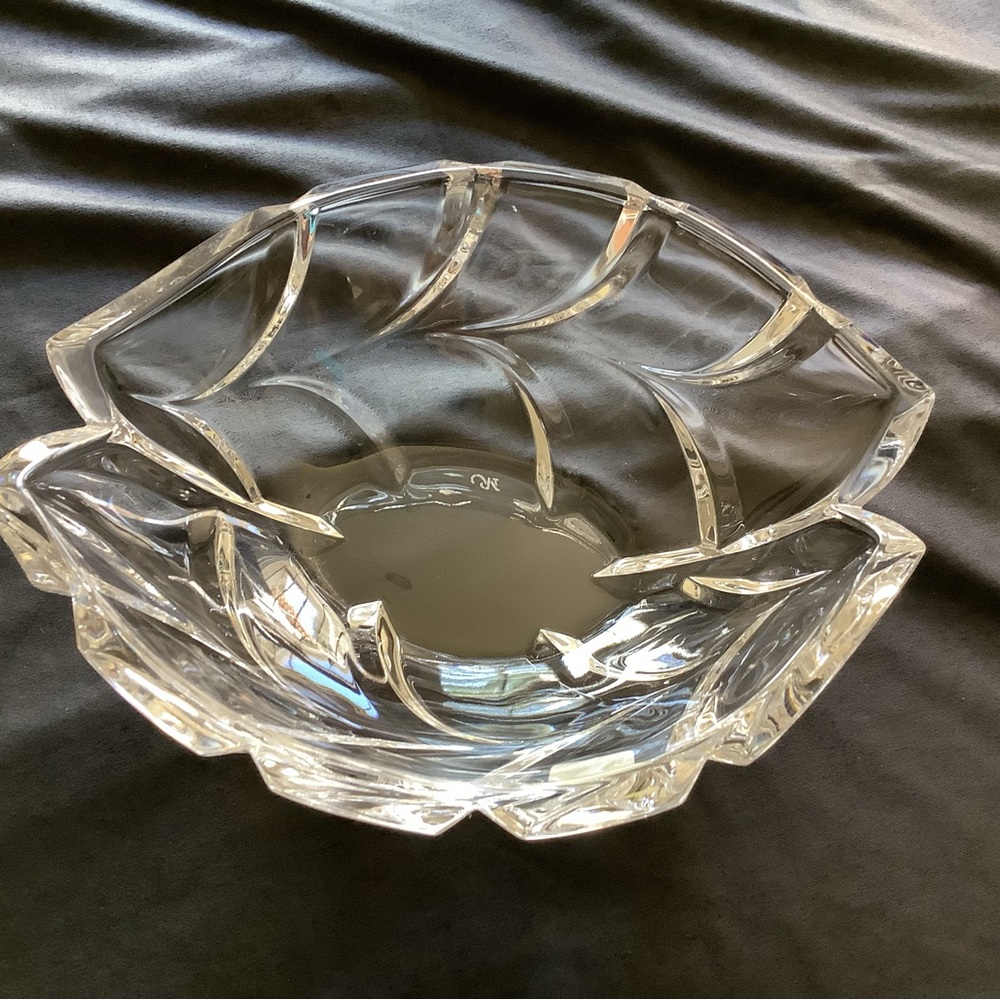 Vintage Waterford Crystal Marquis Palma Oval Bowl Sculptured Leaves Candy Dish